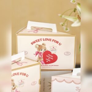 Custom Pink Heart Baby Bear Triangular Slice Cake Box