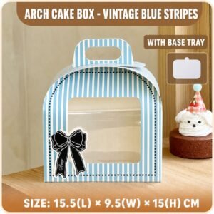 Custom Vintage Blue Line Art Arch Window Slice Cake Box