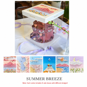 Transparent cake box with Summer Breeze hand-painted lid designs