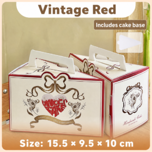 Vintage Red triangular slice cake boxes with handles and cake bases