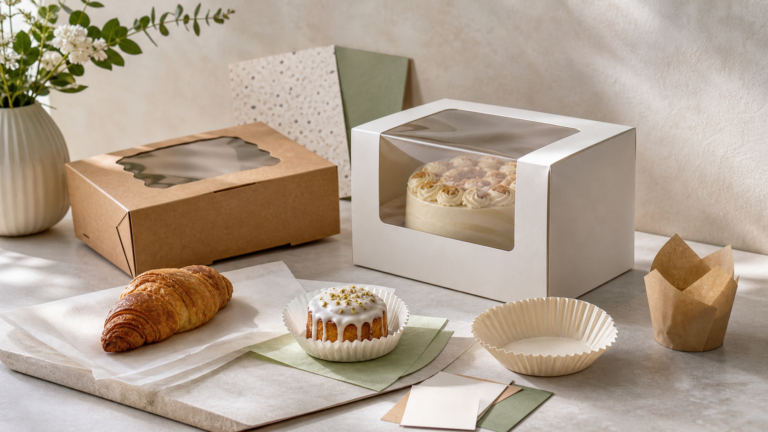 Food-safe bakery packaging materials, cake boxes and grease-resistant liners