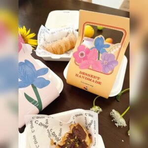 Handmade Floral Carry-Handle Paper Sleeve and Molded Pulp Tray Set