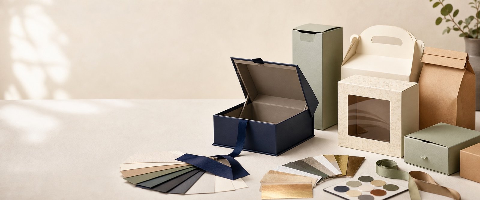 Custom packaging structures, materials, colors and finishing samples