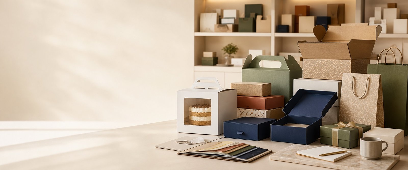 A broad selection of custom food, bakery, gift and retail packaging samples